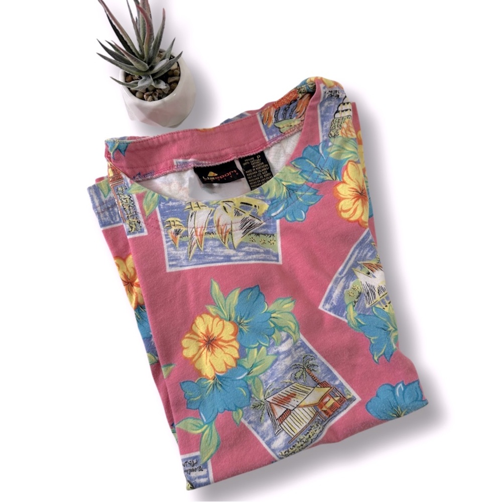 Liz Sport Vintage Tropical Postcard Tee in Petite